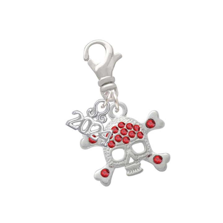 Delight Jewelry Silvertone Skull and Crossbones with Crystals Clip on Charm with Year 2024 Image 1