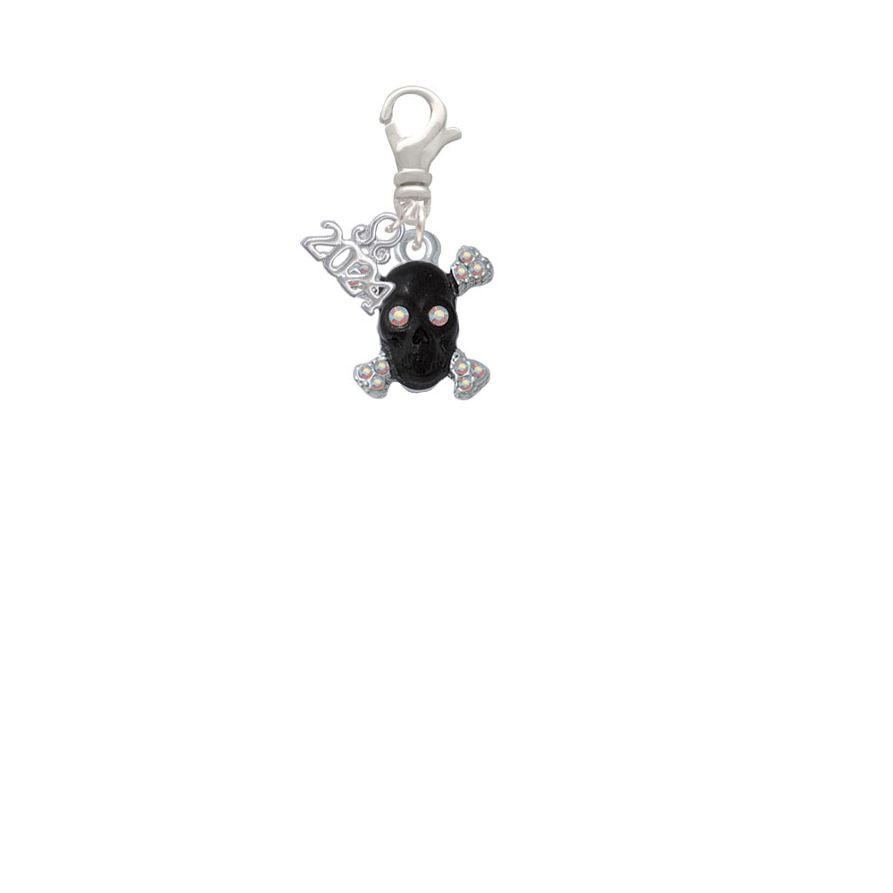 Delight Jewelry Silvertone Small Black Resin Skull with Crystals Clip on Charm with Year 2024 Image 2
