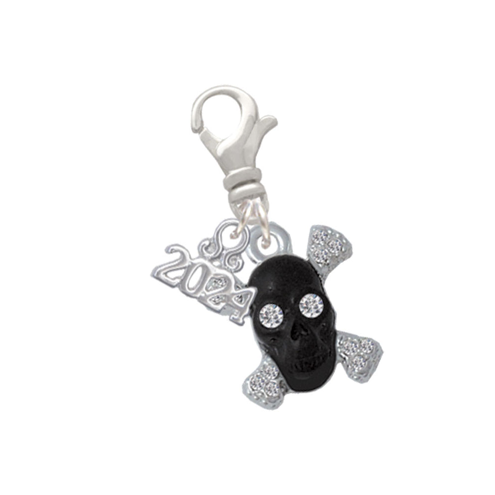 Delight Jewelry Silvertone Small Black Resin Skull with Crystals Clip on Charm with Year 2024 Image 4