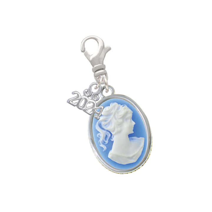 Delight Jewelry Silvertone Small Oval Cameo Clip on Charm with Year 2024 Image 1