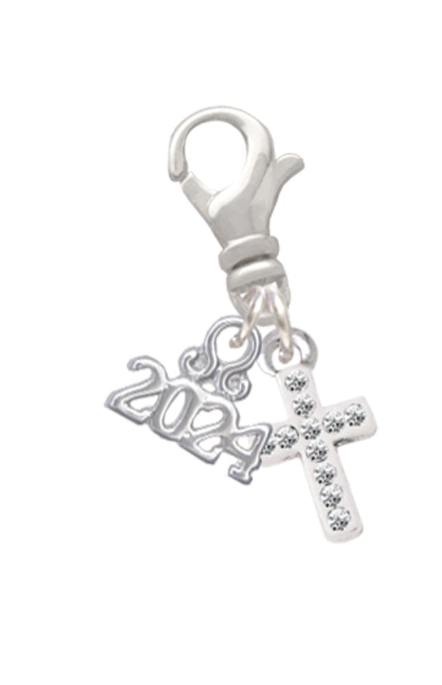 Delight Jewelry Silvertone Small Crystal Cross Clip on Charm with Year 2024 Image 1