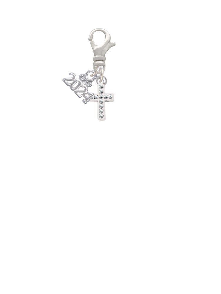 Delight Jewelry Silvertone Small Crystal Cross Clip on Charm with Year 2024 Image 2