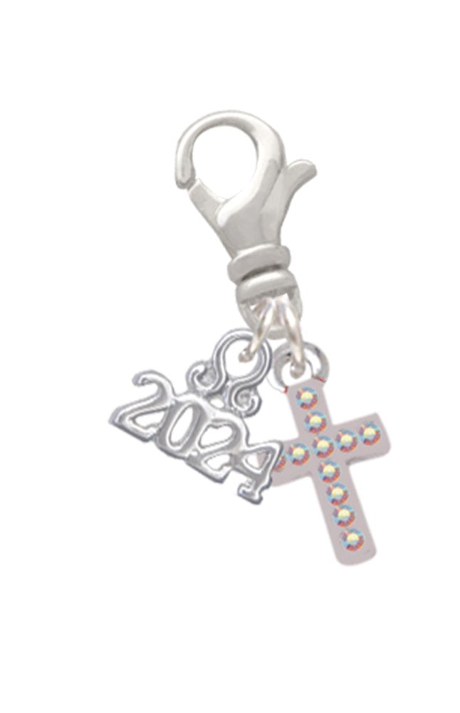 Delight Jewelry Silvertone Small Crystal Cross Clip on Charm with Year 2024 Image 1