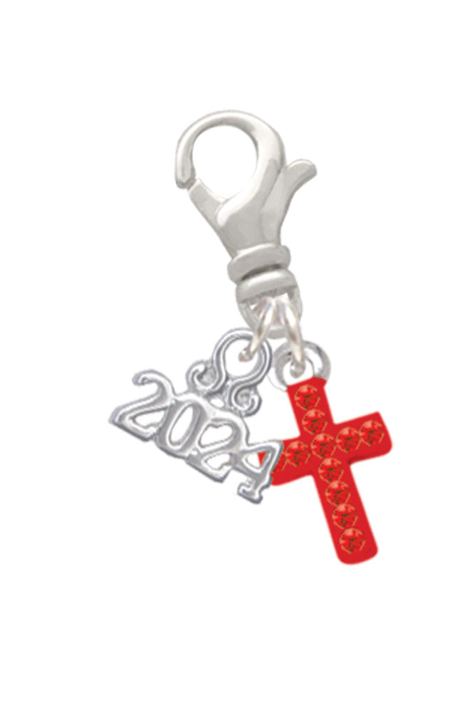 Delight Jewelry Silvertone Small Crystal Cross Clip on Charm with Year 2024 Image 6