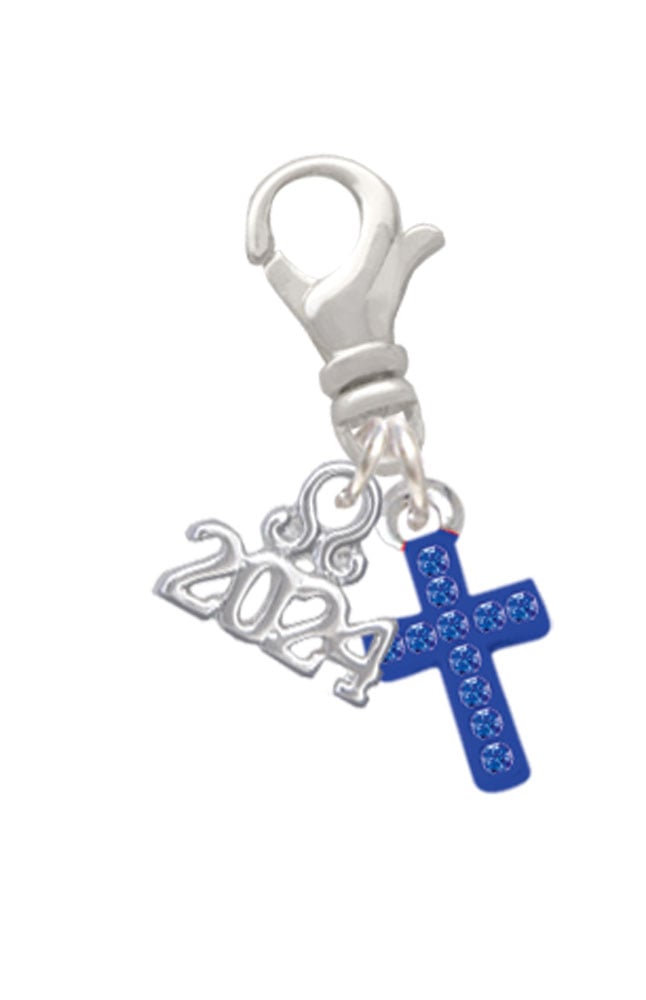 Delight Jewelry Silvertone Small Crystal Cross Clip on Charm with Year 2024 Image 7