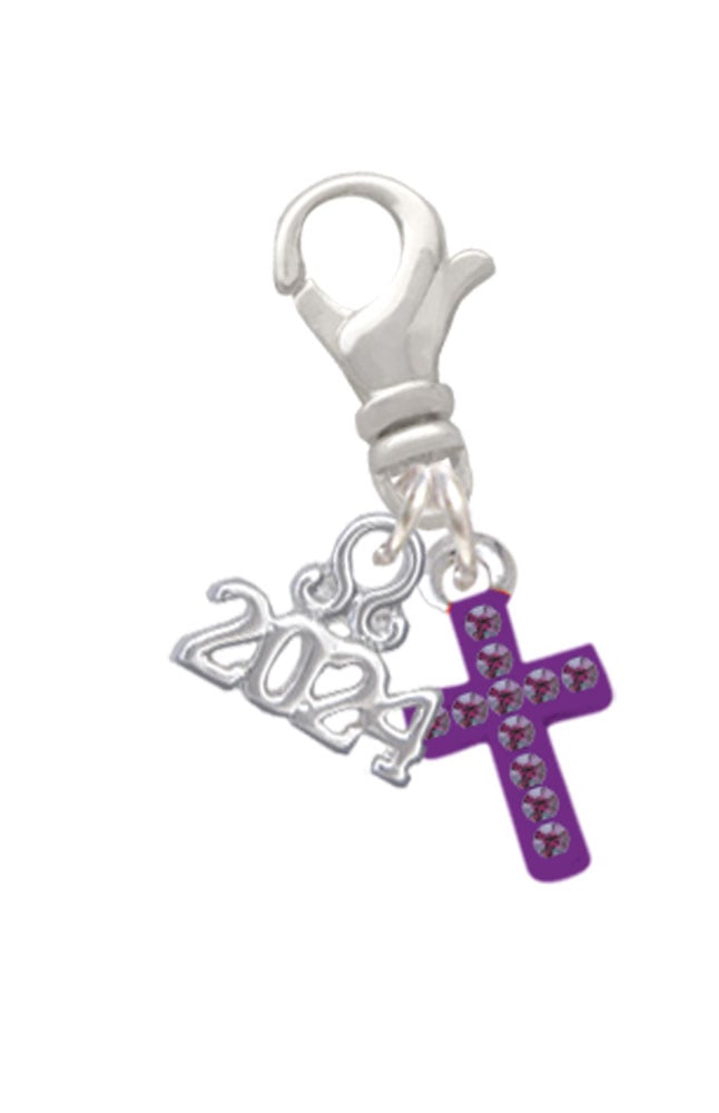 Delight Jewelry Silvertone Small Crystal Cross Clip on Charm with Year 2024 Image 1