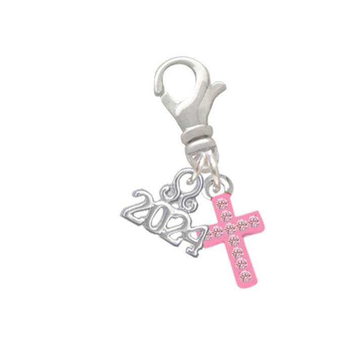 Delight Jewelry Silvertone Small Crystal Cross Clip on Charm with Year 2024 Image 1