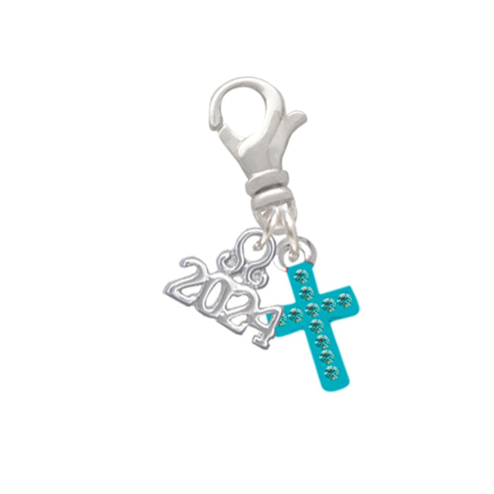 Delight Jewelry Silvertone Small Crystal Cross Clip on Charm with Year 2024 Image 1