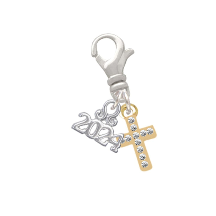 Delight Jewelry Silvertone Small Crystal Cross Clip on Charm with Year 2024 Image 1