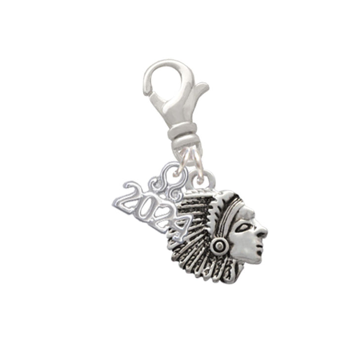 Delight Jewelry Silvertone Small Indian - Mascot Clip on Charm with Year 2024 Image 1
