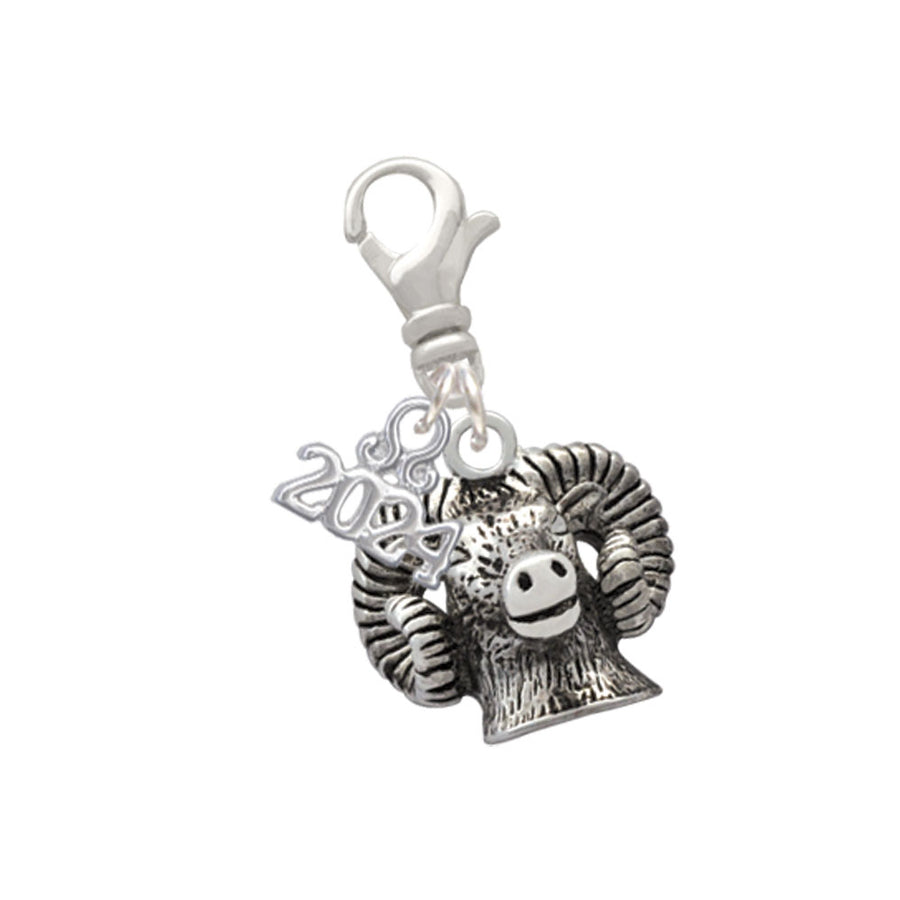 Delight Jewelry Silvertone Ram Head Clip on Charm with Year 2024 Image 1