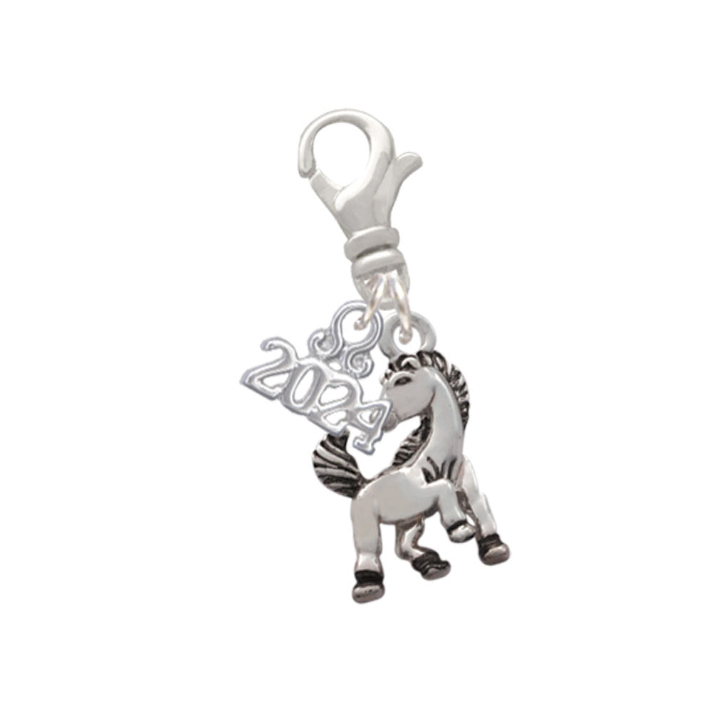 Delight Jewelry Silvertone Small Mustang - Mascot Clip on Charm with Year 2024 Image 1