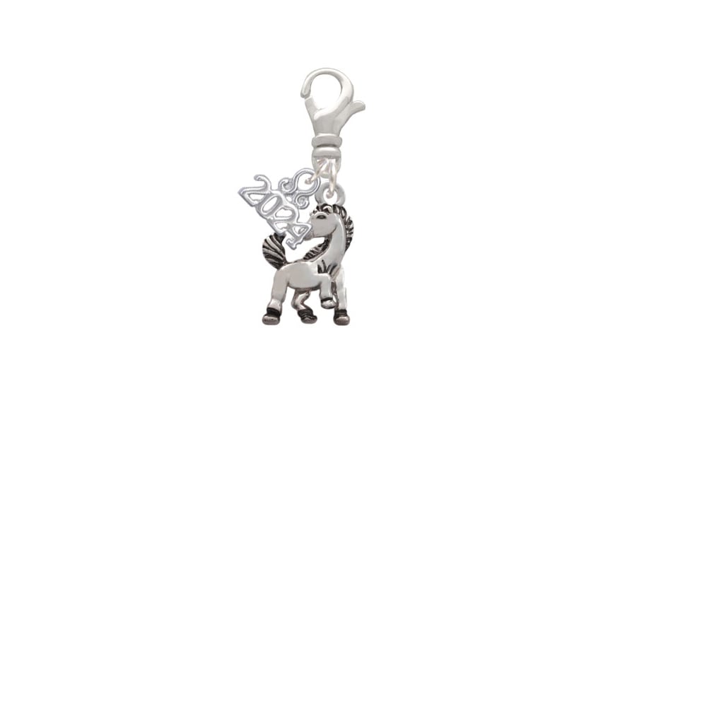 Delight Jewelry Silvertone Small Mustang - Mascot Clip on Charm with Year 2024 Image 2