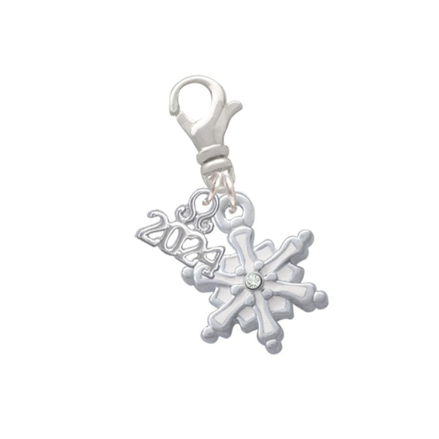 Delight Jewelry Enamel Snowflake with Clear Crystal Clip on Charm with Year 2024 Image 1