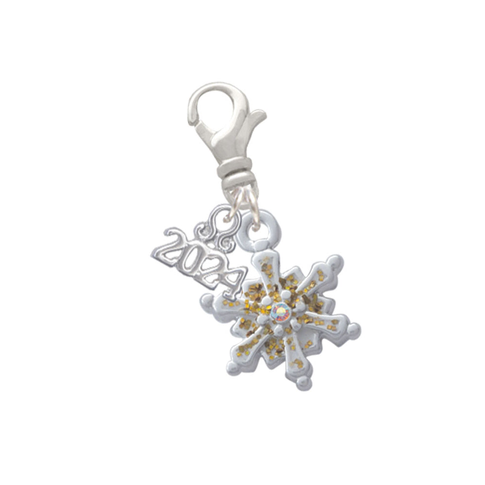 Delight Jewelry Enamel Snowflake with Clear Crystal Clip on Charm with Year 2024 Image 4