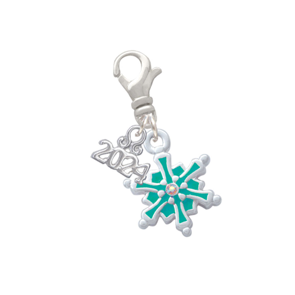 Delight Jewelry Enamel Snowflake with Clear Crystal Clip on Charm with Year 2024 Image 1