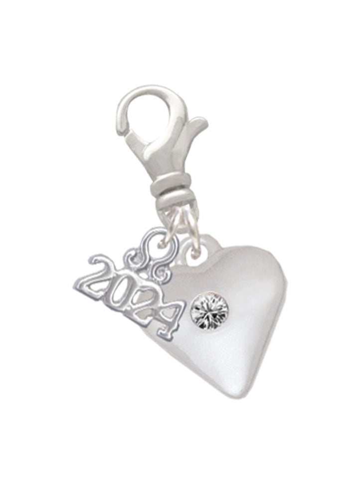 Delight Jewelry Silvertone Large Birthday Month Crystal Heart Clip on Charm with Year 2024 Image 2