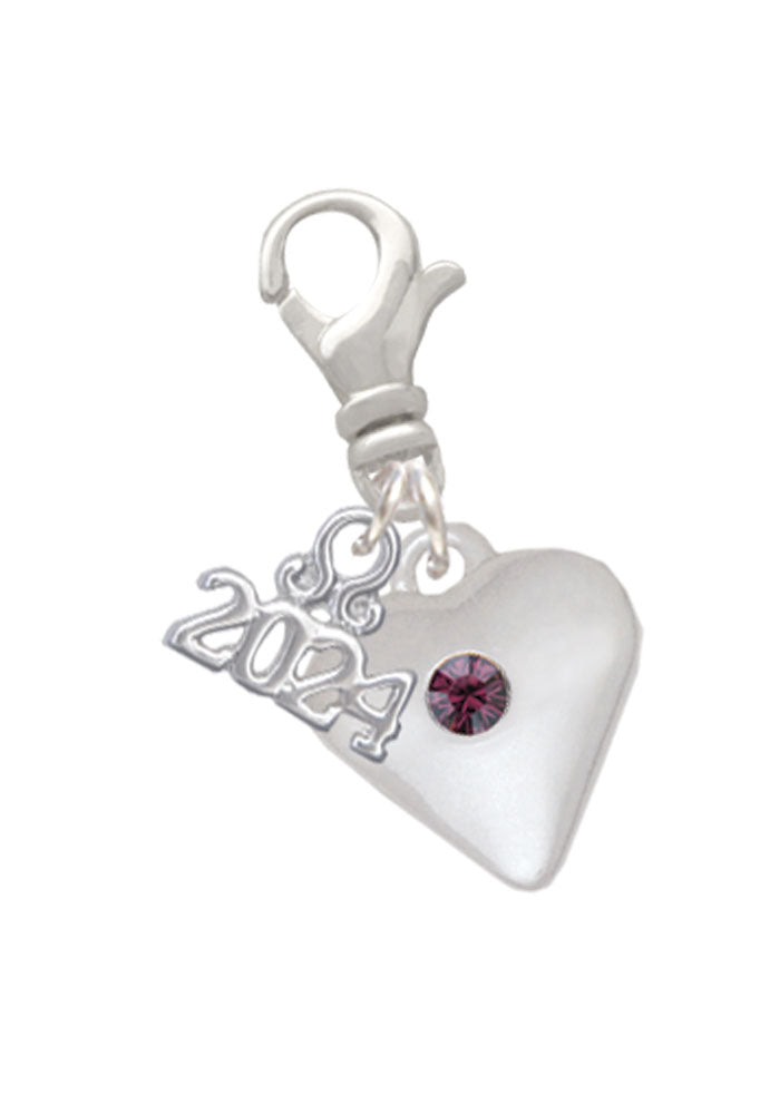 Delight Jewelry Silvertone Large Birthday Month Crystal Heart Clip on Charm with Year 2024 Image 3