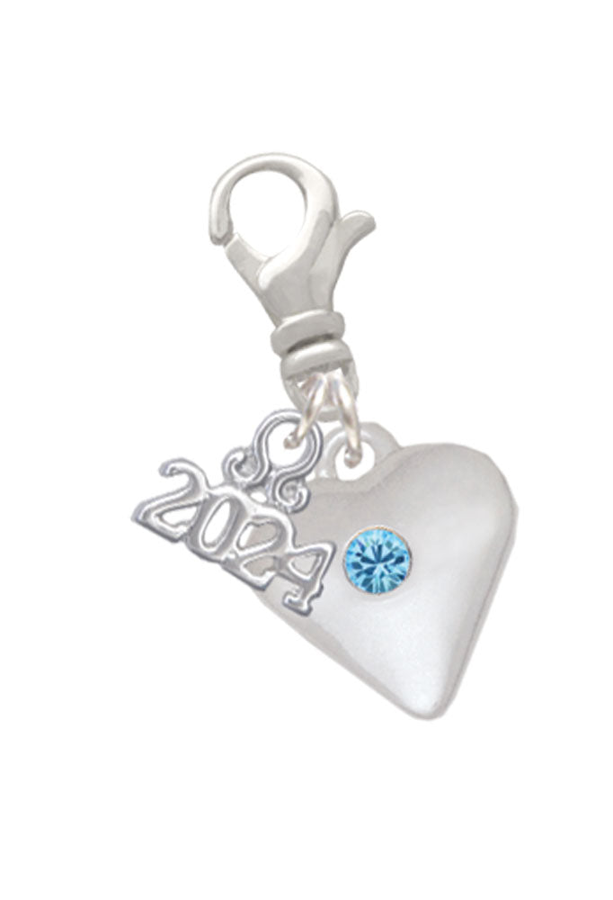 Delight Jewelry Silvertone Large Birthday Month Crystal Heart Clip on Charm with Year 2024 Image 4