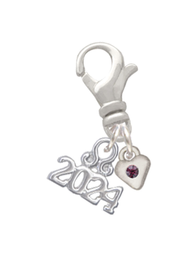 Delight Jewelry Silvertone Mini Birthday Month Crystal Heart Clip on Charm with Year 2024 Image 3