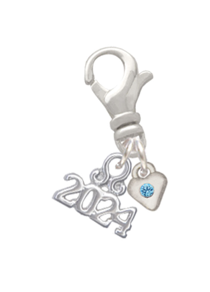 Delight Jewelry Silvertone Mini Birthday Month Crystal Heart Clip on Charm with Year 2024 Image 4