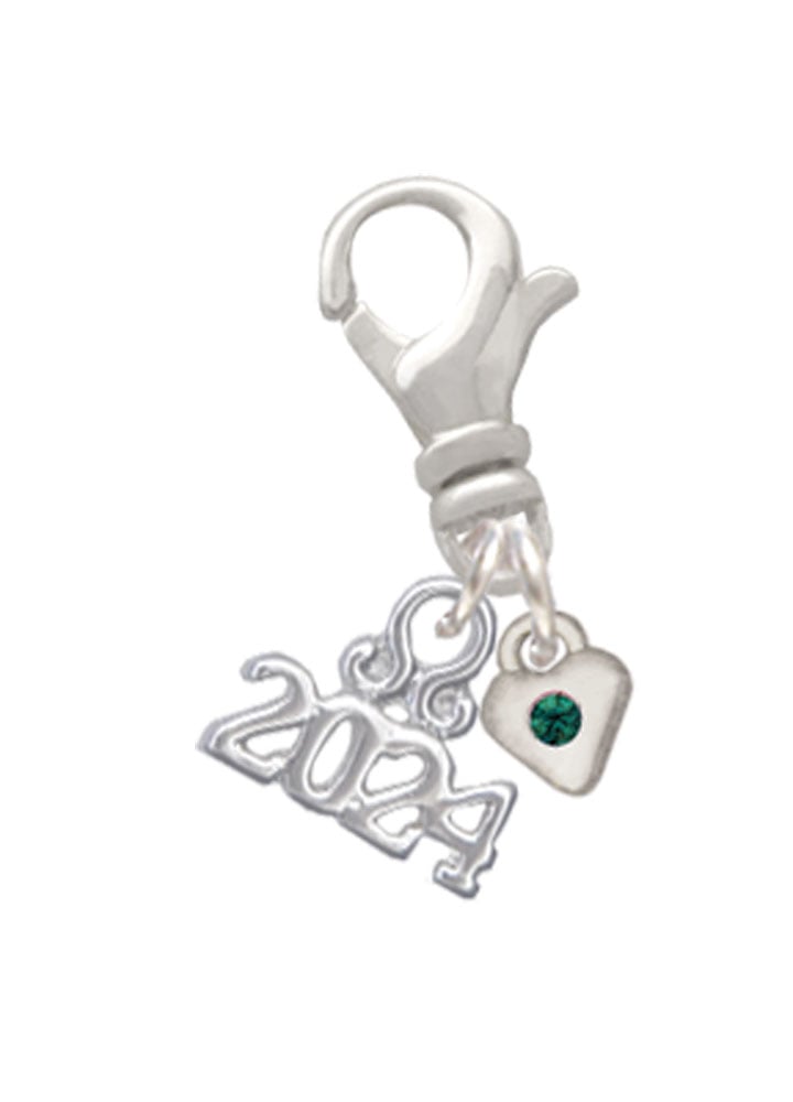 Delight Jewelry Silvertone Mini Birthday Month Crystal Heart Clip on Charm with Year 2024 Image 4