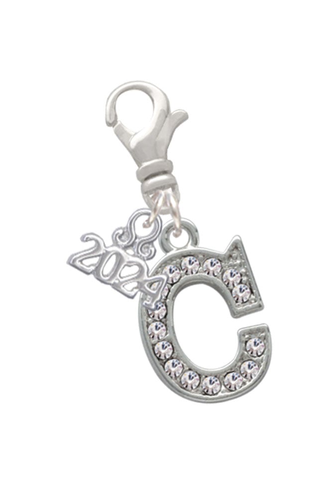 Delight Jewelry Silvertone Crystal Initial - Clip on Charm with Year 2024 Image 1