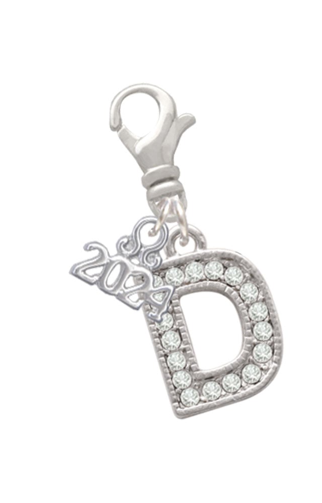 Delight Jewelry Silvertone Crystal Initial - Clip on Charm with Year 2024 Image 1