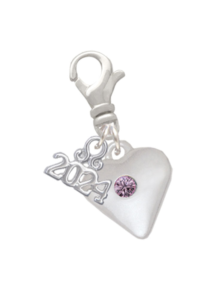 Delight Jewelry Silvertone Large Birthday Month Crystal Heart Clip on Charm with Year 2024 Image 6