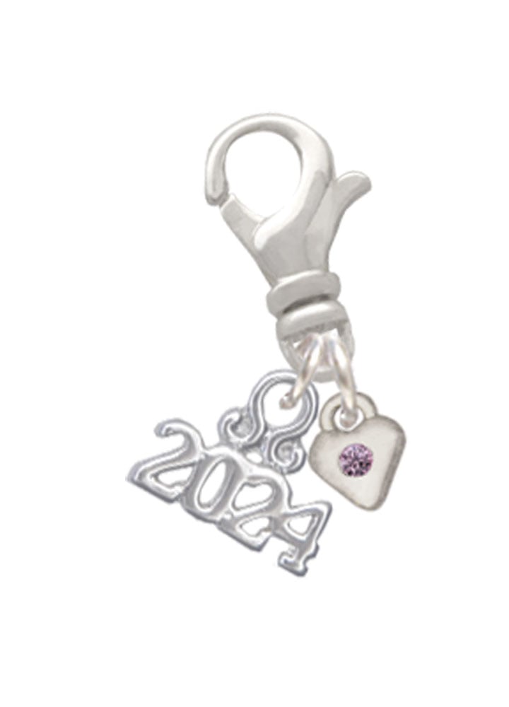 Delight Jewelry Silvertone Mini Birthday Month Crystal Heart Clip on Charm with Year 2024 Image 1