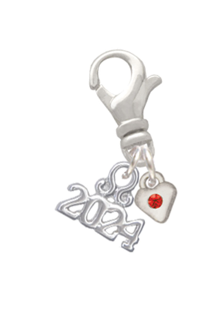 Delight Jewelry Silvertone Mini Birthday Month Crystal Heart Clip on Charm with Year 2024 Image 7