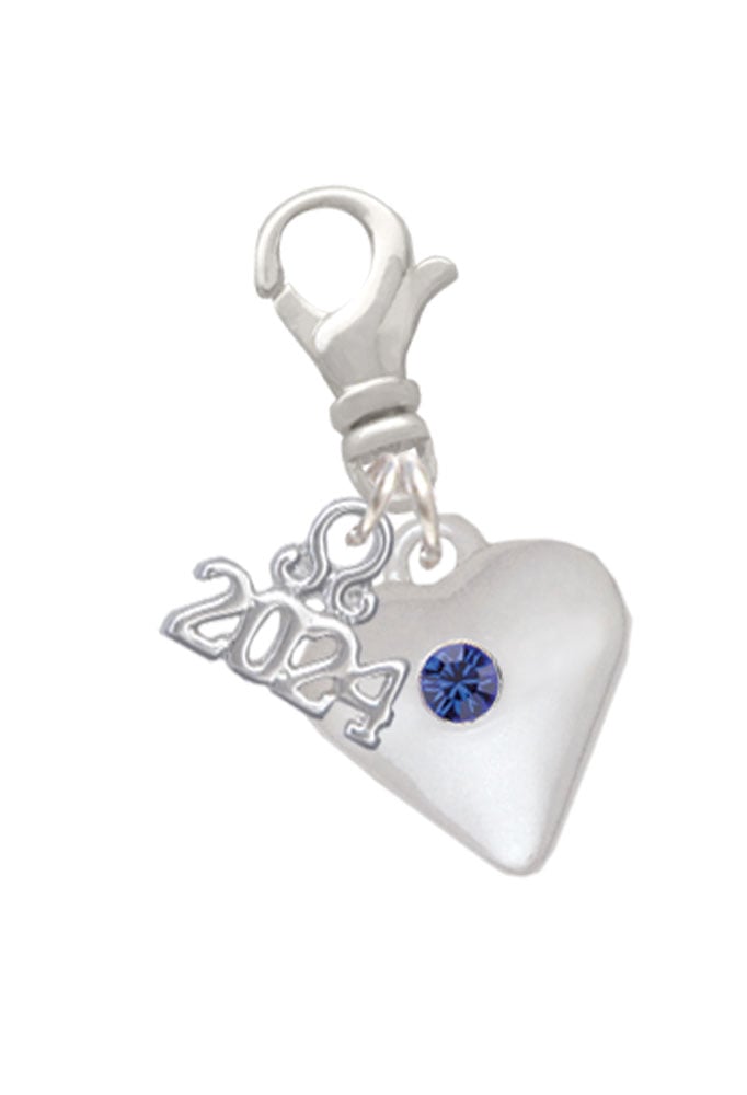 Delight Jewelry Silvertone Large Birthday Month Crystal Heart Clip on Charm with Year 2024 Image 1