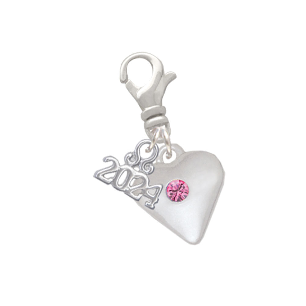 Delight Jewelry Silvertone Large Birthday Month Crystal Heart Clip on Charm with Year 2024 Image 10
