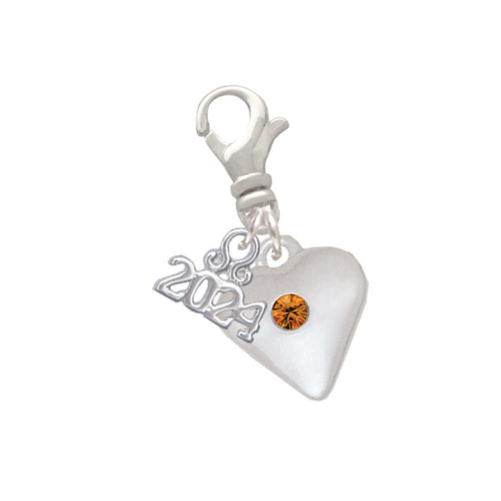 Delight Jewelry Silvertone Large Birthday Month Crystal Heart Clip on Charm with Year 2024 Image 11