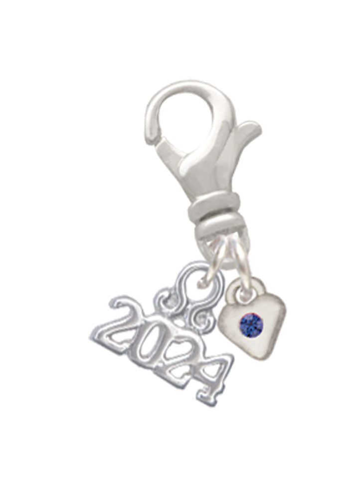 Delight Jewelry Silvertone Mini Birthday Month Crystal Heart Clip on Charm with Year 2024 Image 9