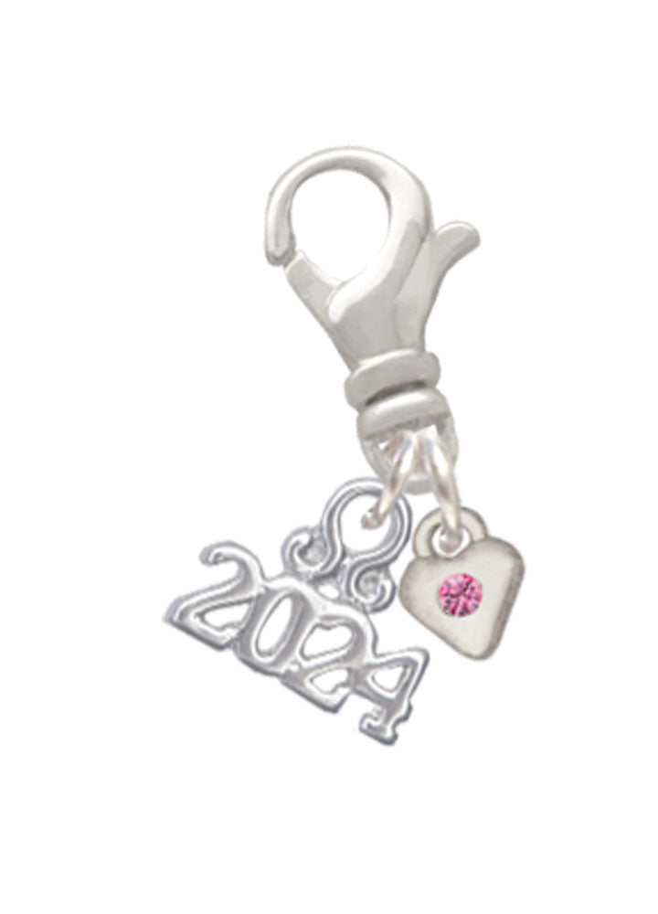 Delight Jewelry Silvertone Mini Birthday Month Crystal Heart Clip on Charm with Year 2024 Image 10