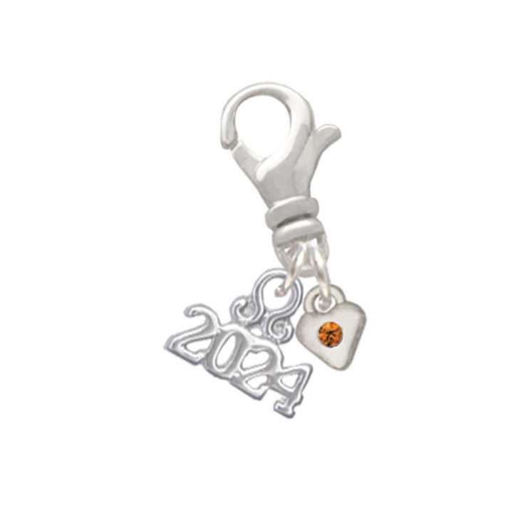 Delight Jewelry Silvertone Mini Birthday Month Crystal Heart Clip on Charm with Year 2024 Image 11