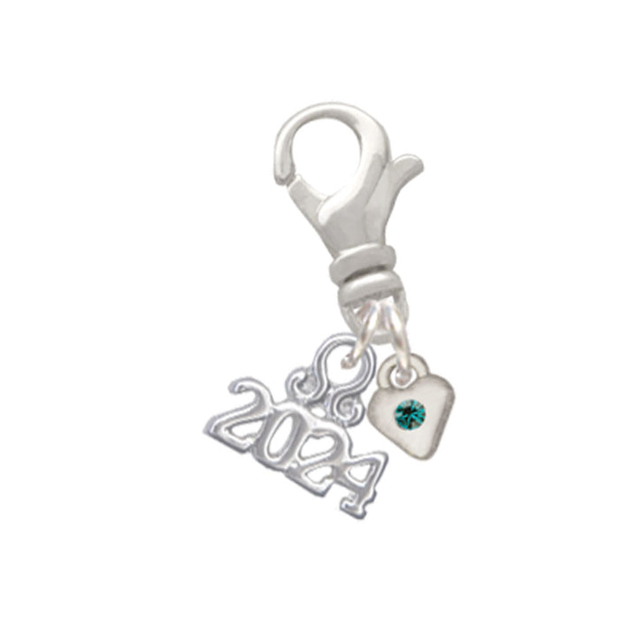 Delight Jewelry Silvertone Mini Birthday Month Crystal Heart Clip on Charm with Year 2024 Image 12
