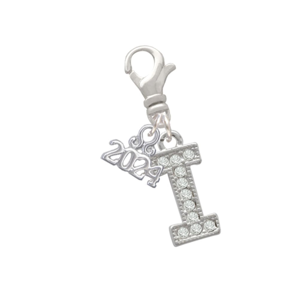 Delight Jewelry Silvertone Crystal Initial - Clip on Charm with Year 2024 Image 1
