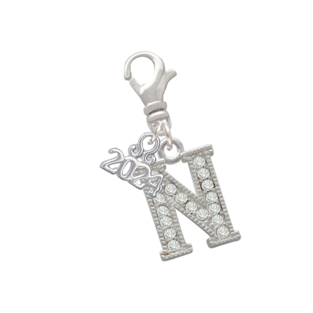 Delight Jewelry Silvertone Crystal Initial - Clip on Charm with Year 2024 Image 1