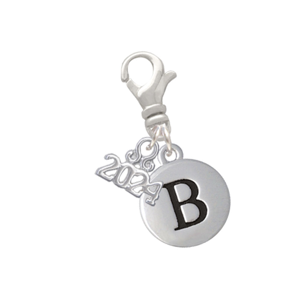 Delight Jewelry Silvertone Capital Letter - Pebble Disc - Clip on Charm with Year 2024 Image 2