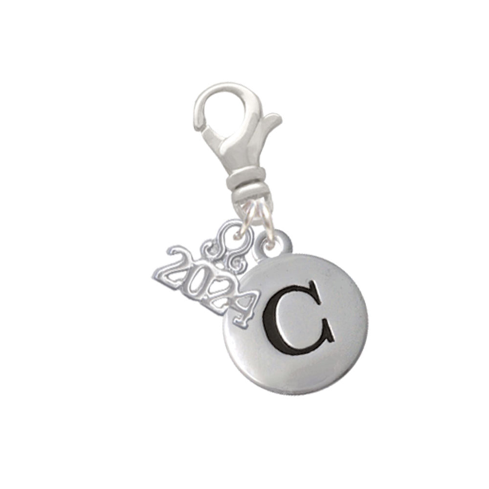 Delight Jewelry Silvertone Capital Letter - Pebble Disc - Clip on Charm with Year 2024 Image 3