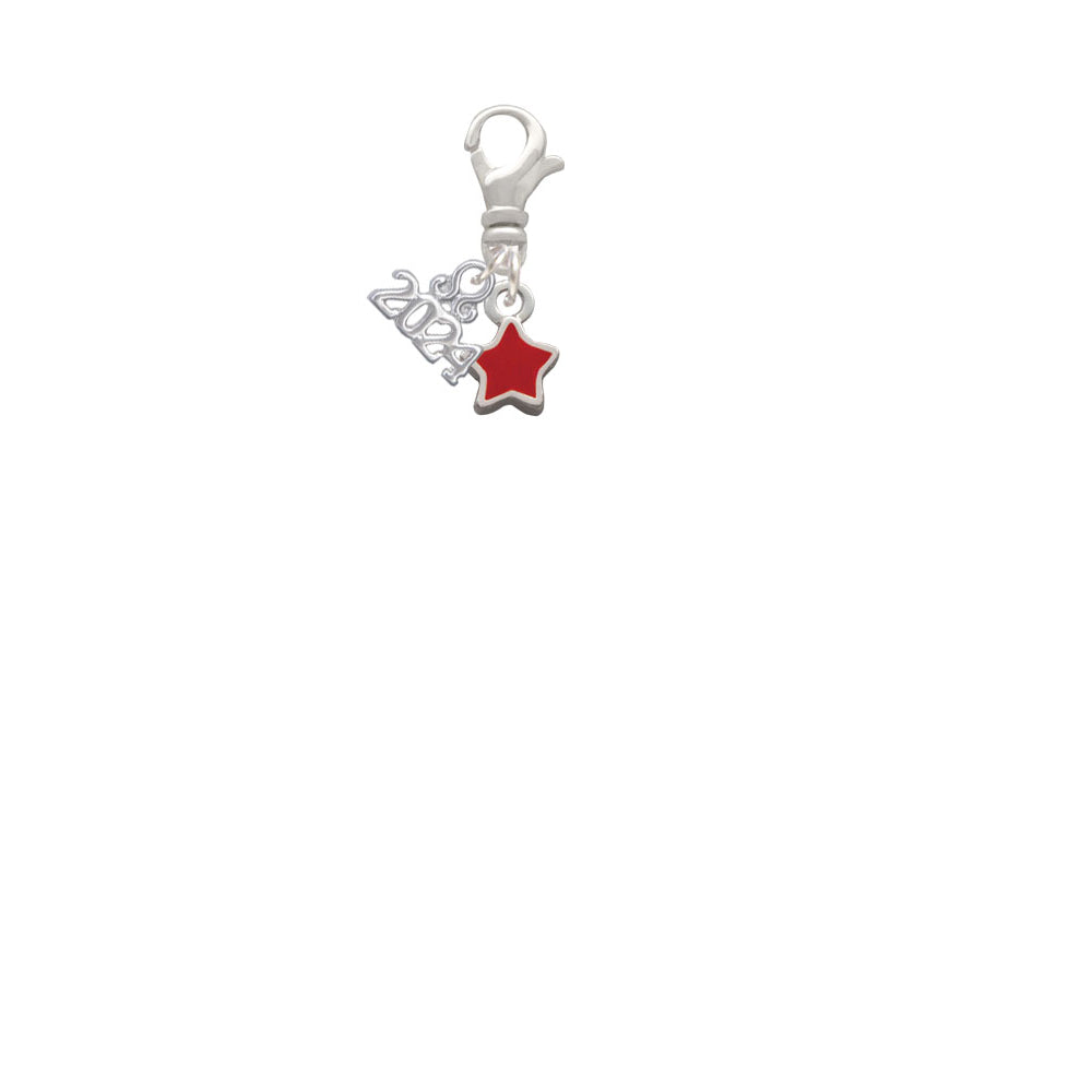 Delight Jewelry Silvertone Mini 2-D Red Star Clip on Charm with Year 2024 Image 2