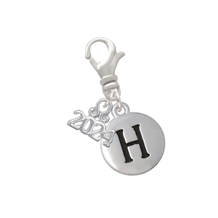 Delight Jewelry Silvertone Capital Letter - Pebble Disc - Clip on Charm with Year 2024 Image 1