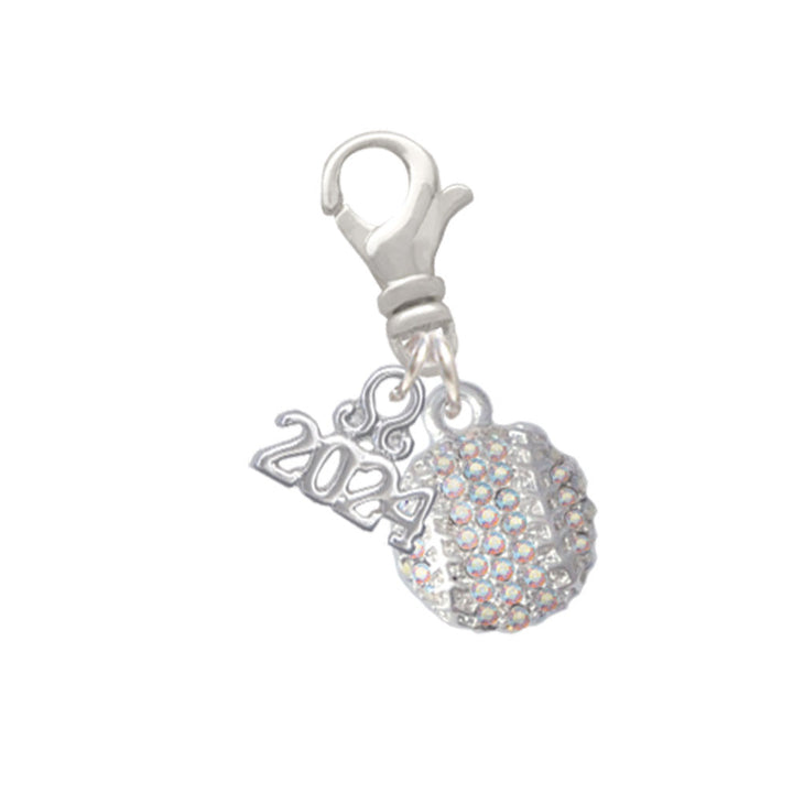Delight Jewelry Silvertone Small Sparkle Crystal Softball Clip on Charm with Year 2024 Image 1