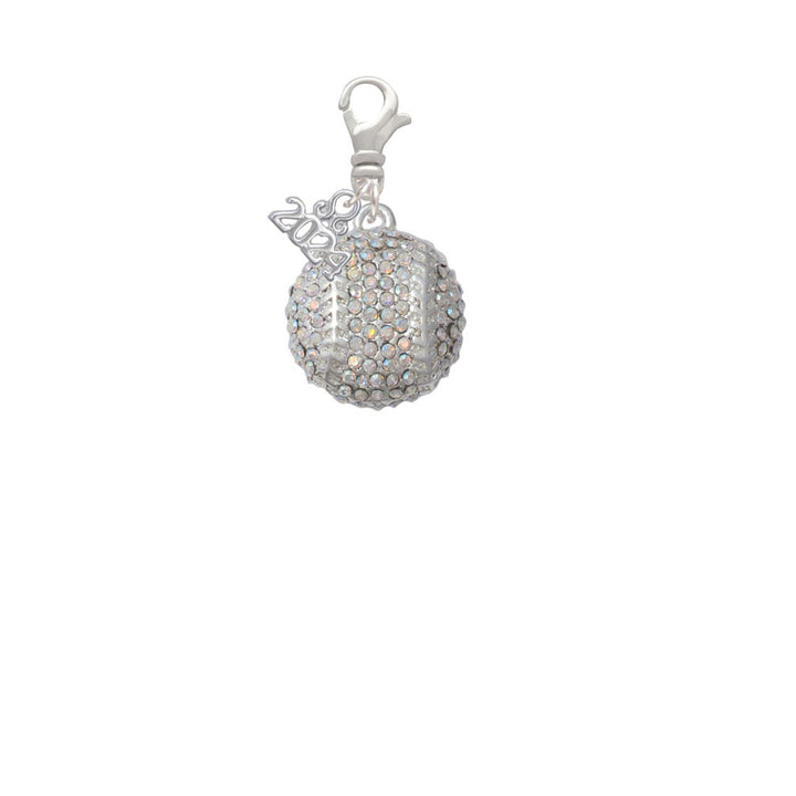 Delight Jewelry Silvertone Large Super Sparkle Crystal Softball Clip on Charm with Year 2024 Image 2
