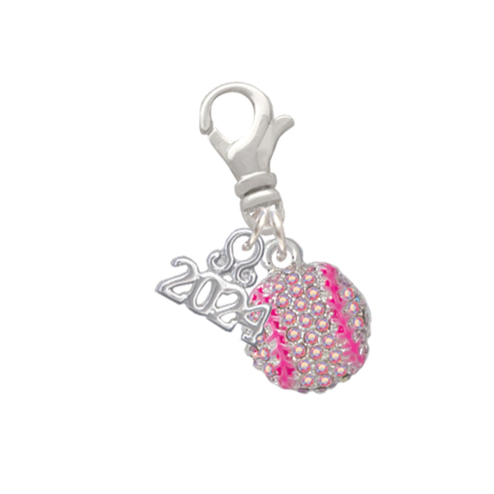 Delight Jewelry Silvertone Small Sparkle Crystal Softball Clip on Charm with Year 2024 Image 4