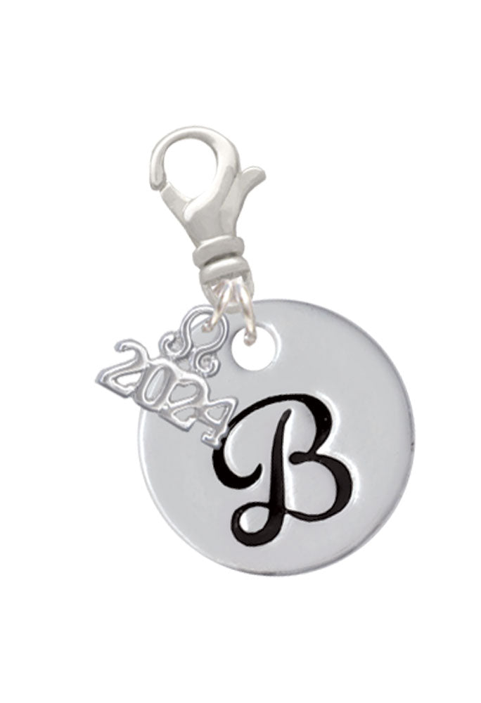 Delight Jewelry Silvertone Large Script Letter Disc - Clip on Charm with Year 2024 Image 2