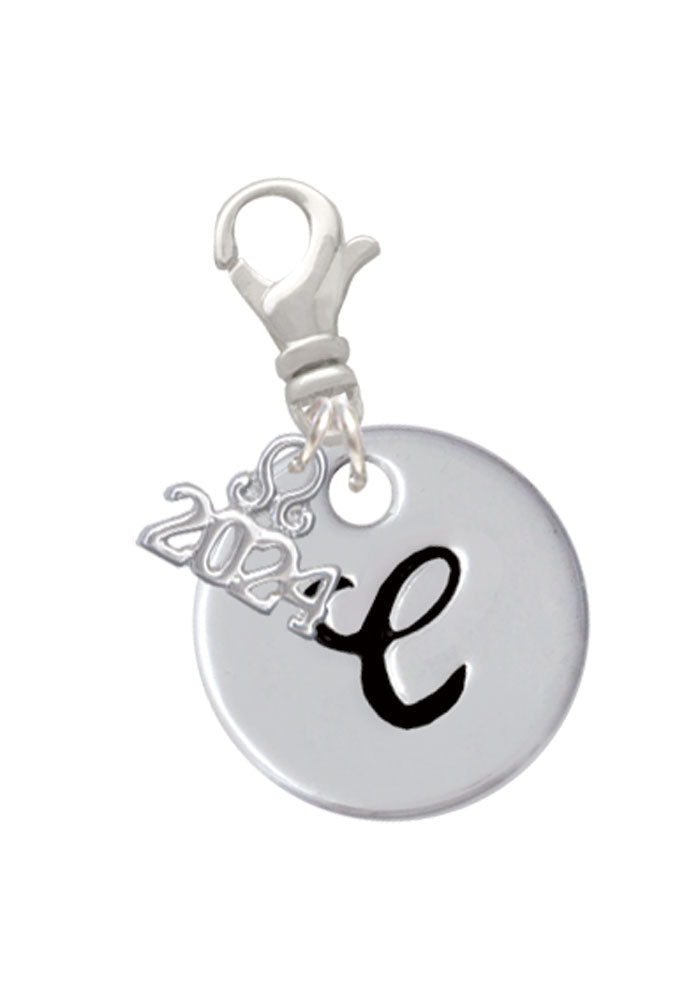 Delight Jewelry Silvertone Large Script Letter Disc - Clip on Charm with Year 2024 Image 3