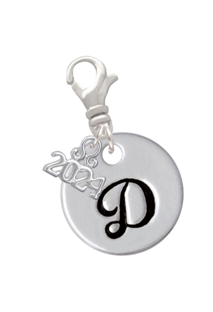 Delight Jewelry Silvertone Large Script Letter Disc - Clip on Charm with Year 2024 Image 1